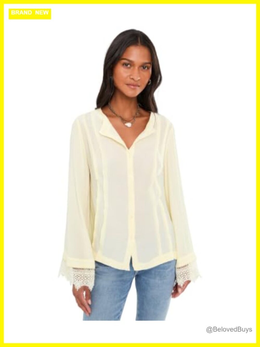Free People Donni Blouse Lace Tunic Mock Neck Button Front Long Sleeve
